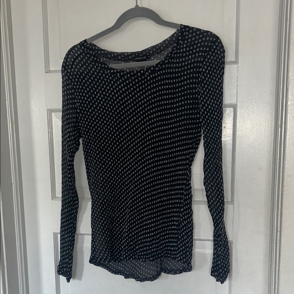 Silk Blend Sheer Grizas Long Sleeved Dotted Top